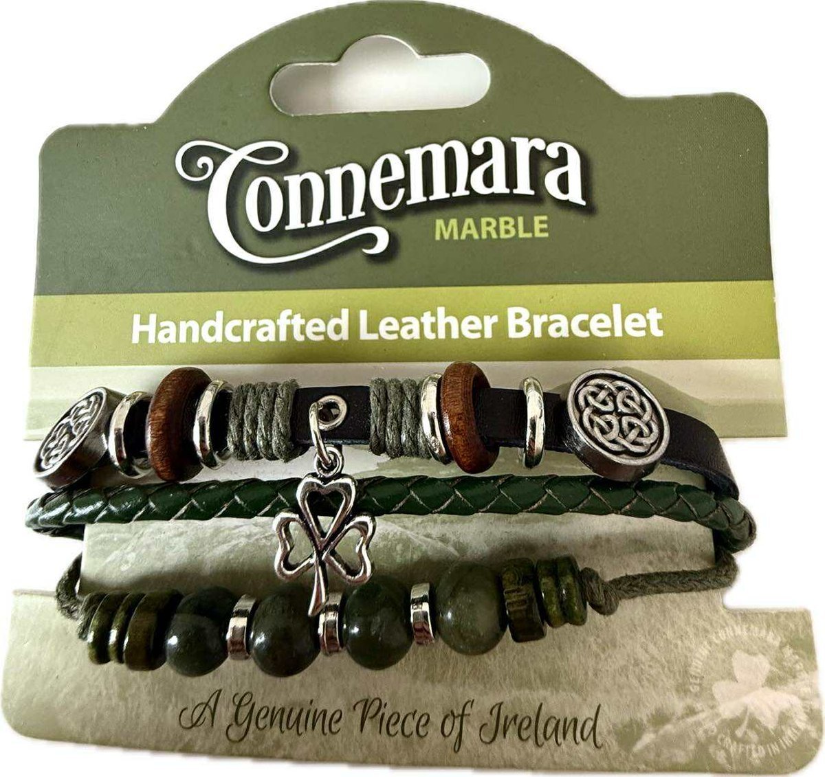Connemara Marble- Bransoletka Celtycka męska koniczynka