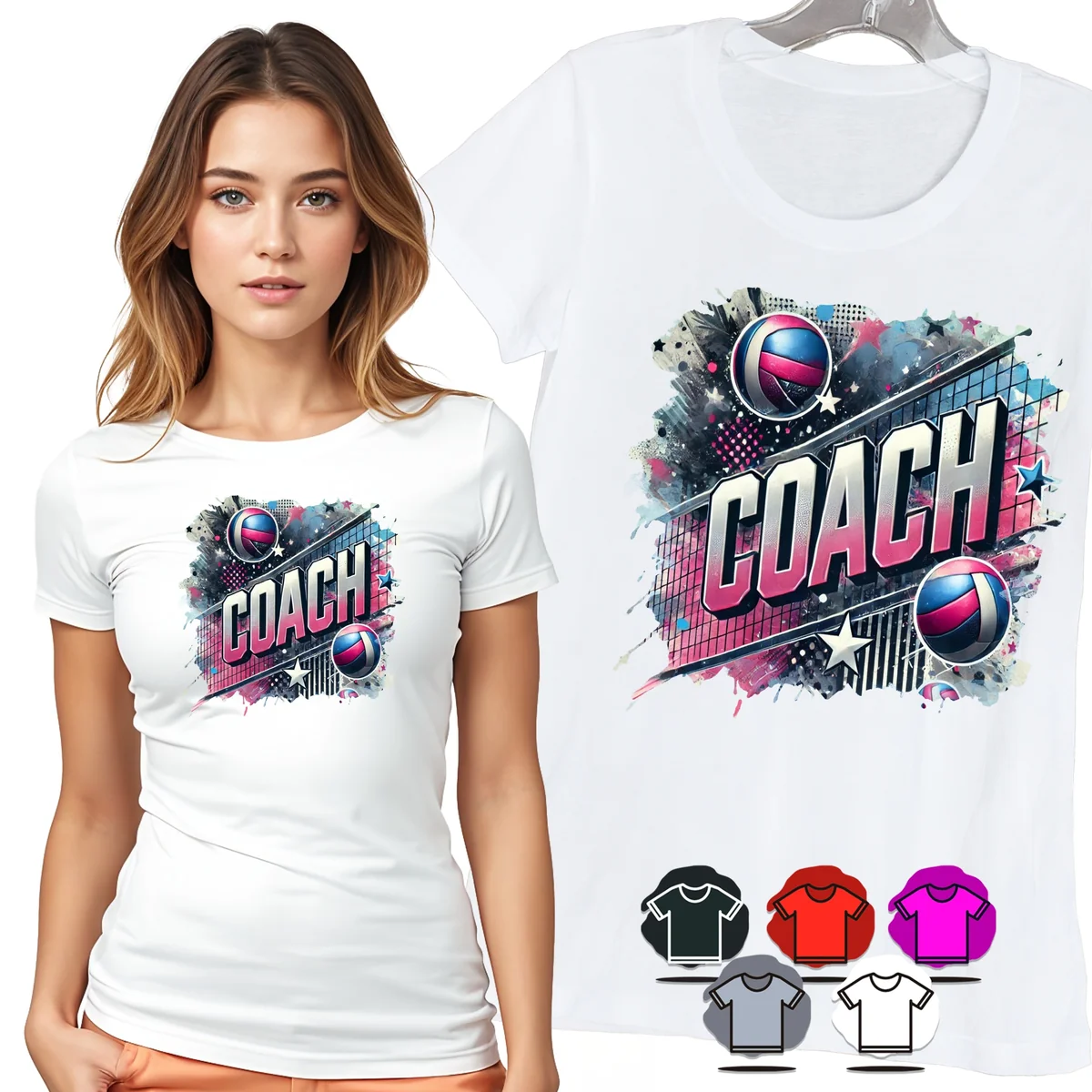 KOSZULKA DAMSKA T-SHIRT - SIATKÓWKA COACH TRENER SPORTOWY PIŁKI WZÓR - XL