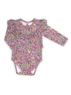 Body dla niemowląt - Dziewczęce body bawełniane z długim rękawem w kwiaty różowe Nicol,r.56 - miniaturka - grafika 1