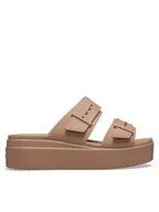 Klapki i japonki damskie - Crocs Klapki Brooklyn Low Wedge Sandal W 207431 Beżowy - miniaturka - grafika 1