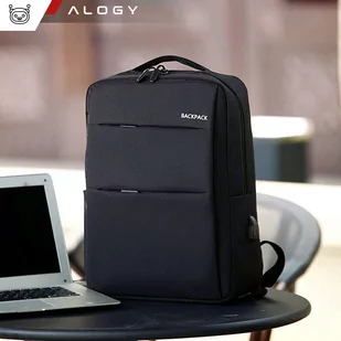 Plecak torba na laptopa 15,6" duży wodoodporny z portem USB Unisex 44x34x13cm Alogy Backpack Czarny - Torby fotograficzne i futerały - miniaturka - grafika 7