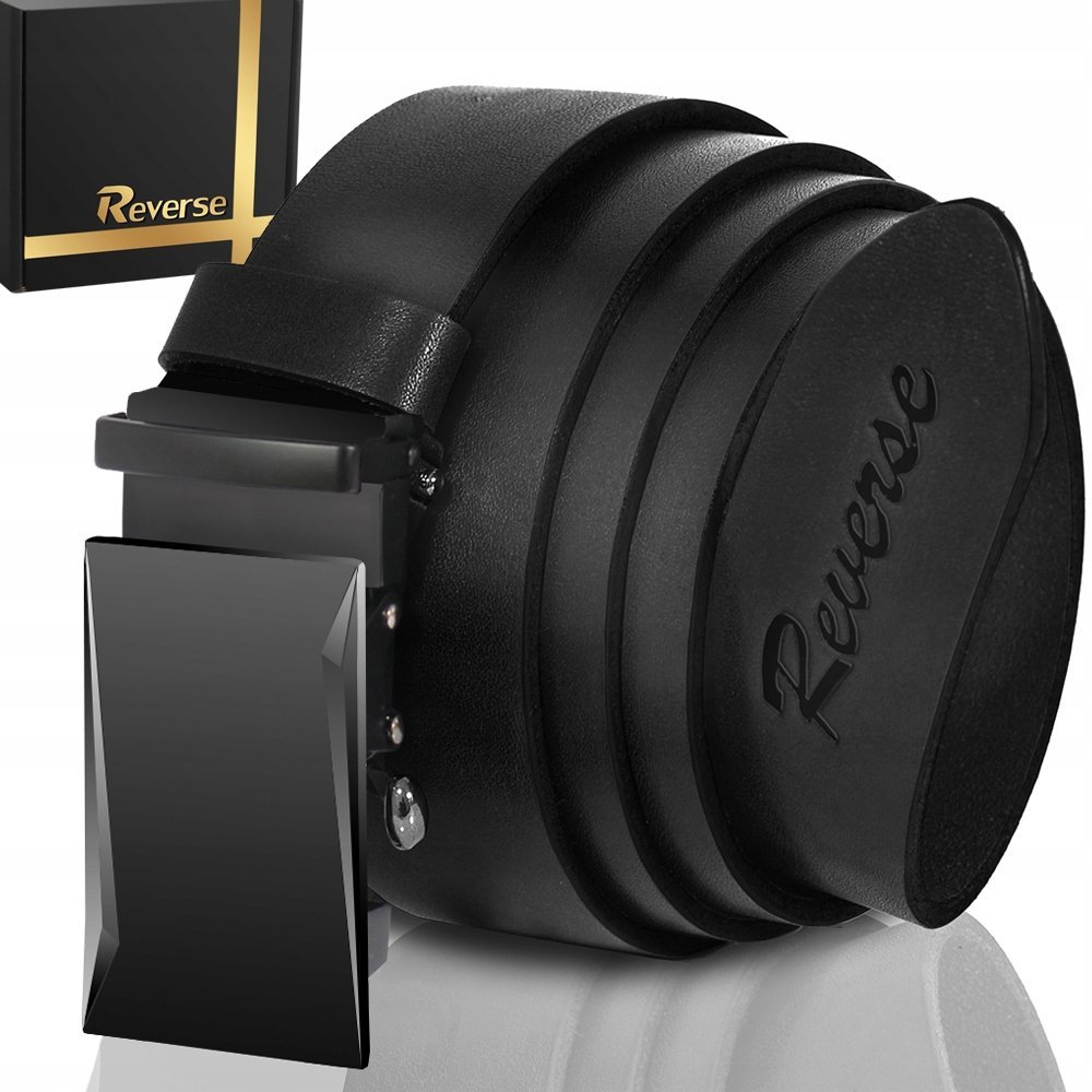 REVERSE PASEK SKÓRZANY MĘSKI DO SPODNI AUTOMAT CZARNY SKÓRA NATURALNA 85