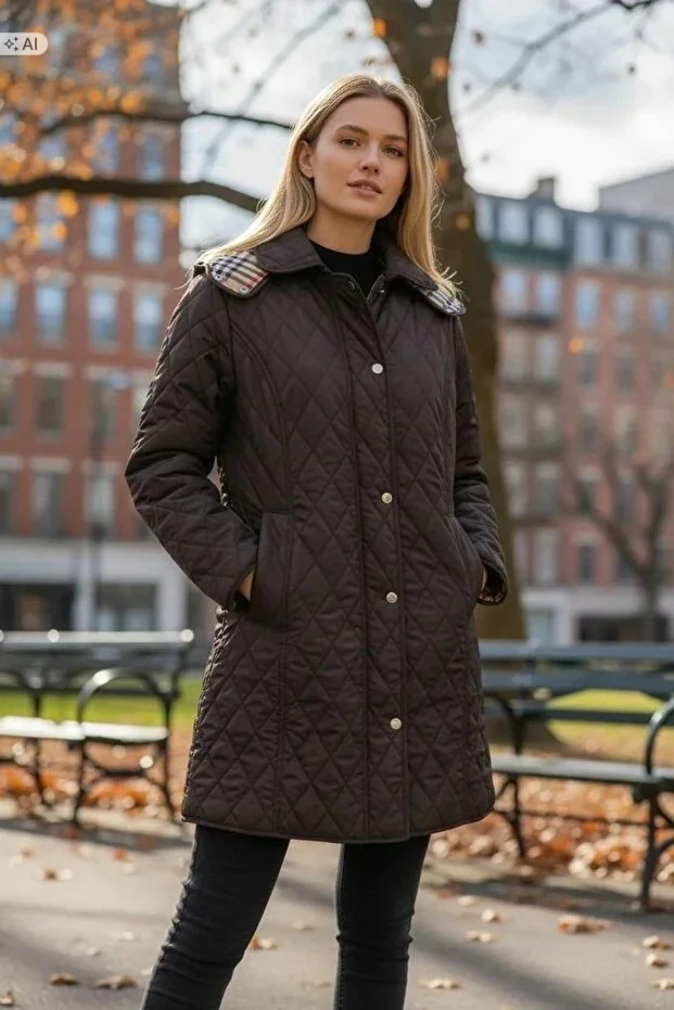 DŁUGI PIKOWANY PŁASZCZ Z KOŁNIERZEM W STYLU VINTAGE 44 5IA