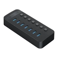Złącza, przejściówki, adaptery - Hub CT2U3-7AB z włącznikami 7x USB-A - czarny ORICO - miniaturka - grafika 1