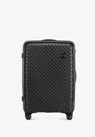 Walizki - Średnia walizka z polipropylenu w tłoczone paski czarna - miniaturka - grafika 1