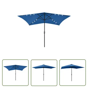 The Living Store Parasol ogrodowy z LED i stalowym słupkiem - niebieski - 2x3 m - Parasol Ogrodowy - Parasole ogrodowe - miniaturka - grafika 1