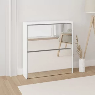 Lumarko Szafka na buty, lustro i 2 szuflady, biały połysk, 63x17x67 cm - Szafki na buty - miniaturka - grafika 1