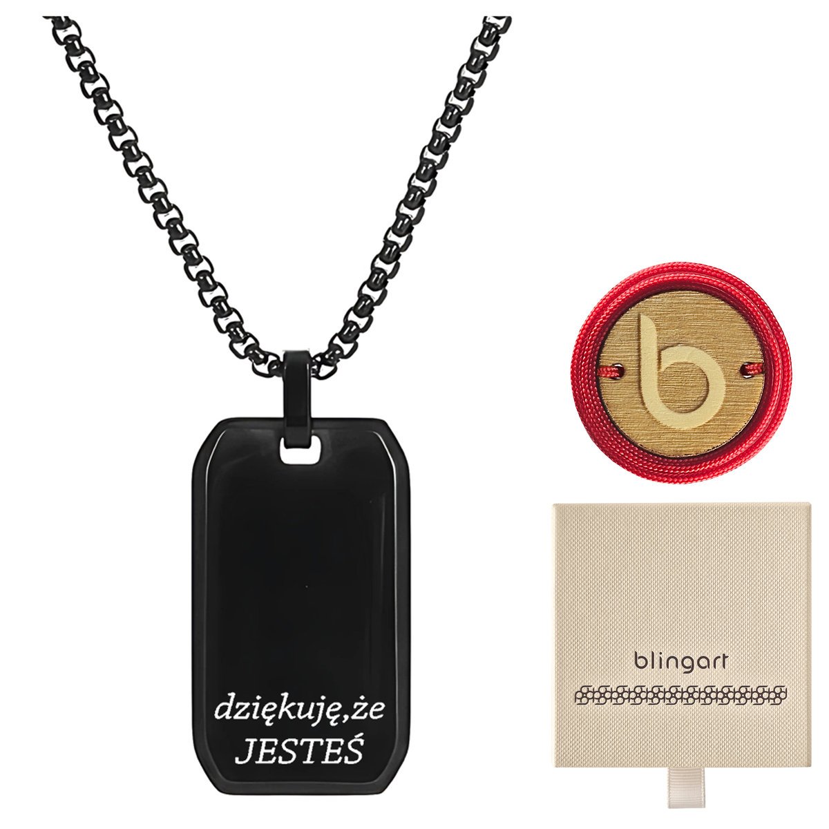 Naszyjnik męski z grawerem czarny nieśmiertelnik d