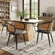 Krzesła - Zestaw 4 krzeseł do jadalni z rattanu z oparciem - 51 x 47 x 79 cm - żelazo, skóra ekologiczna, aksamit - styl nowoczesny - szary - miniaturka - grafika 1