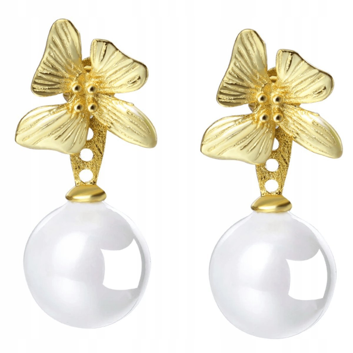 Kolczyki Złote DWUSTRONNE Perła Kwiatki Srebro 925