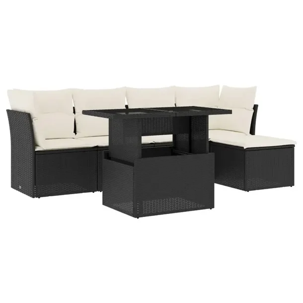 Zestaw mebli ogrodowych czarny z poduszkami, rattan PE, wymiary 62x62x69 cm