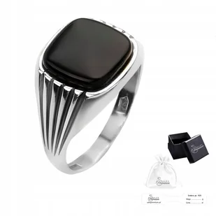 Sygnet srebro pr. 925 Elegancki Stylowy Pierścień z Czarnym Onyksem r. 20 - Pierścionki - miniaturka - grafika 1