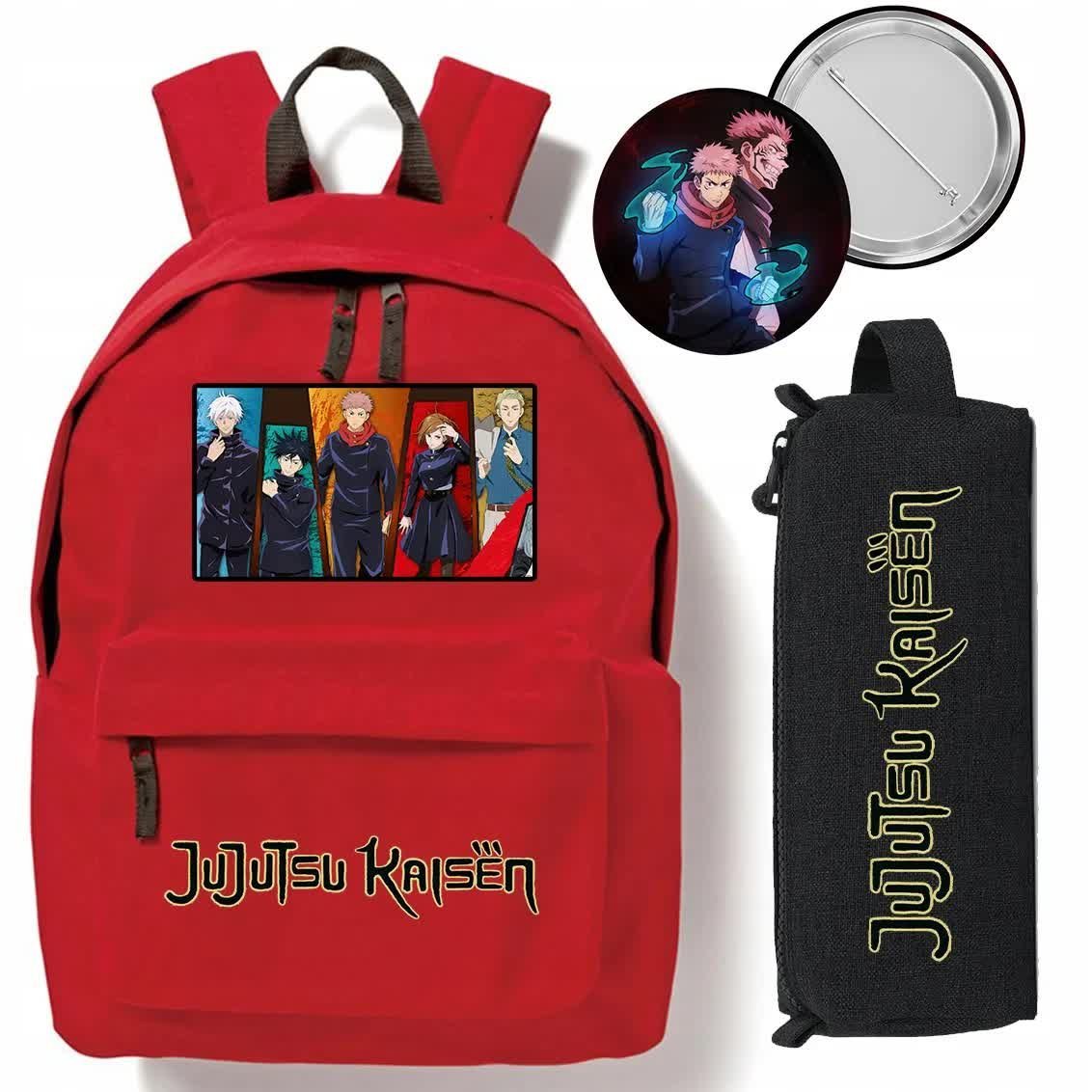 ZESTAW PLECAK SZKOLNY PIÓRNIK CZERWONY DLA FANA JUJUTSU KAISEN ANIME BAJKI