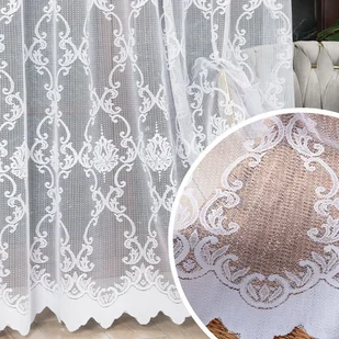 Gotowa firana żakardowa ze wzorem ornamentowym, kolor biały, rozmiar 300x250 cm, 910007 - Firany - miniaturka - grafika 1