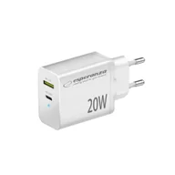 Ładowarki do telefonów - EZC105W Esperanza ładowarka sieciowa 20w usb-c pd 20w / usb-a qc 3.0 18w biała - miniaturka - grafika 1