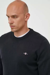 Swetry męskie - Gant sweter bawełniany kolor czarny lekki - grafika 1