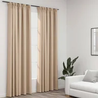 Zasłony - vidaXL Zasłony stylizowane na lniane, 2 szt., beżowe, 140x245 cm - miniaturka - grafika 1