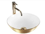 Umywalki - Umywalka Nablatowa Rea Stella Złoty Szczotkowany Biały 36 X 36 - miniaturka - grafika 1