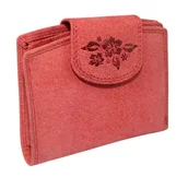 Portfele - Portfel Skórzany LOREN Skóra Licowa Pionowy Z Zapięciem CZERWONY ZAMSZOWY 12,5 x 10,5 x 2 [cm] - miniaturka - grafika 1