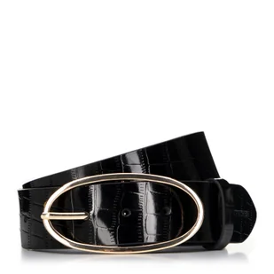 Damski pasek skórzany croco z owalną klamrą czarny - Wittchen - Paski - miniaturka - grafika 1