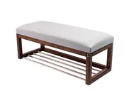 Ławki do przedpokoju - Ławka na buty LPG-4 200cm EMRAWOOD drewno lite kolor orzech siedzisko gładkie ekoskóra kolor popiel - miniaturka - grafika 1