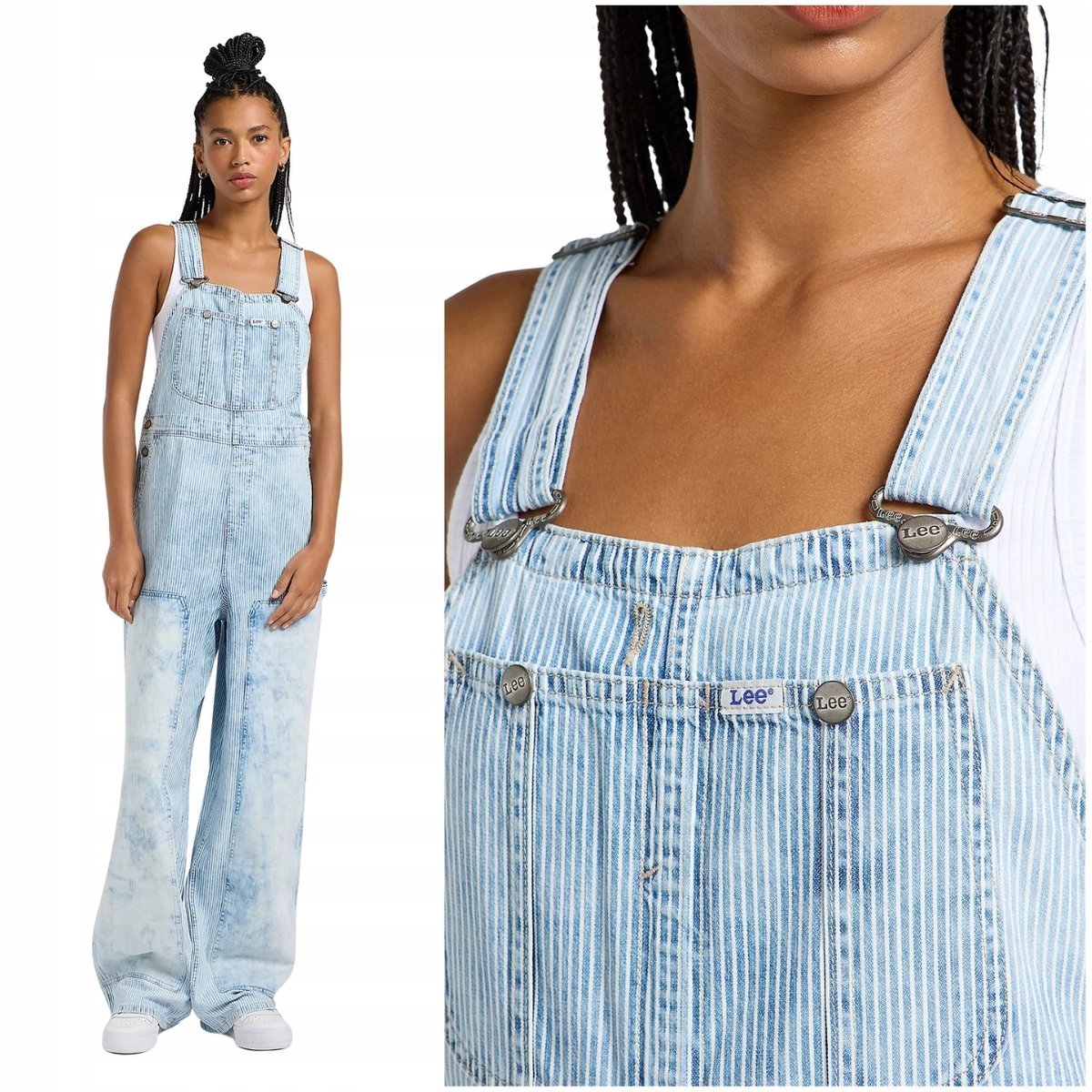 Lee Patched Overall WORKWEAR ogrodniczki luźne damskie spodnie jeansowe S