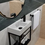 Umywalki - Massi Umywalka z konglomeratu blatowa prostokątna biała z otworem na baterię 40 x 22 cm NAVI do małej łazienki - miniaturka - grafika 1