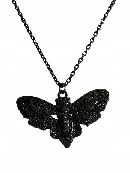Gotycki Naszyjnik Łańcuszek z Ćmą Ćma Czarna Goth Haloween Vintage Prezent
