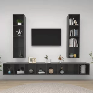 Wiszące szafki TV, 4 szt., wysoki połysk, szare, płyta wiórowa - Szafki RTV - miniaturka - grafika 1