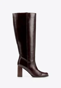 Damskie kozaki ze skóry naturalnej na słupku brązowe - Półbuty męskie Damskie kozaki ze skóry naturalnej na słupku brązowe - Półbuty męskie - miniaturka - grafika 1