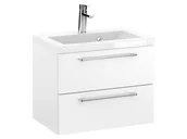 Szafki łazienkowe - Szafka Wisząca Z Umywalką RON 60 cm - Biały Mat - Uchwyty Chromowane - miniaturka - grafika 1