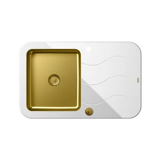 QUADRON Zlewozmywak GLEN 211 złoty z białym blatem szklanym , k.pneum. HB8078SB3FG1_P2O0 - Zlewozmywaki - miniaturka - grafika 1