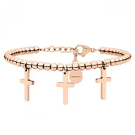 Bransoletki - Bransoletka damska z krzyżami w kolorze różowego złota - Manoki - miniaturka - grafika 1