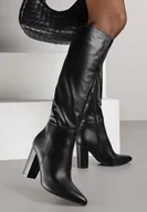 Kozaki damskie - Czarne Eleganckie Kozaki Vices na Słupku ze Szpiczastym Noskiem Lanirrea - miniaturka - grafika 1