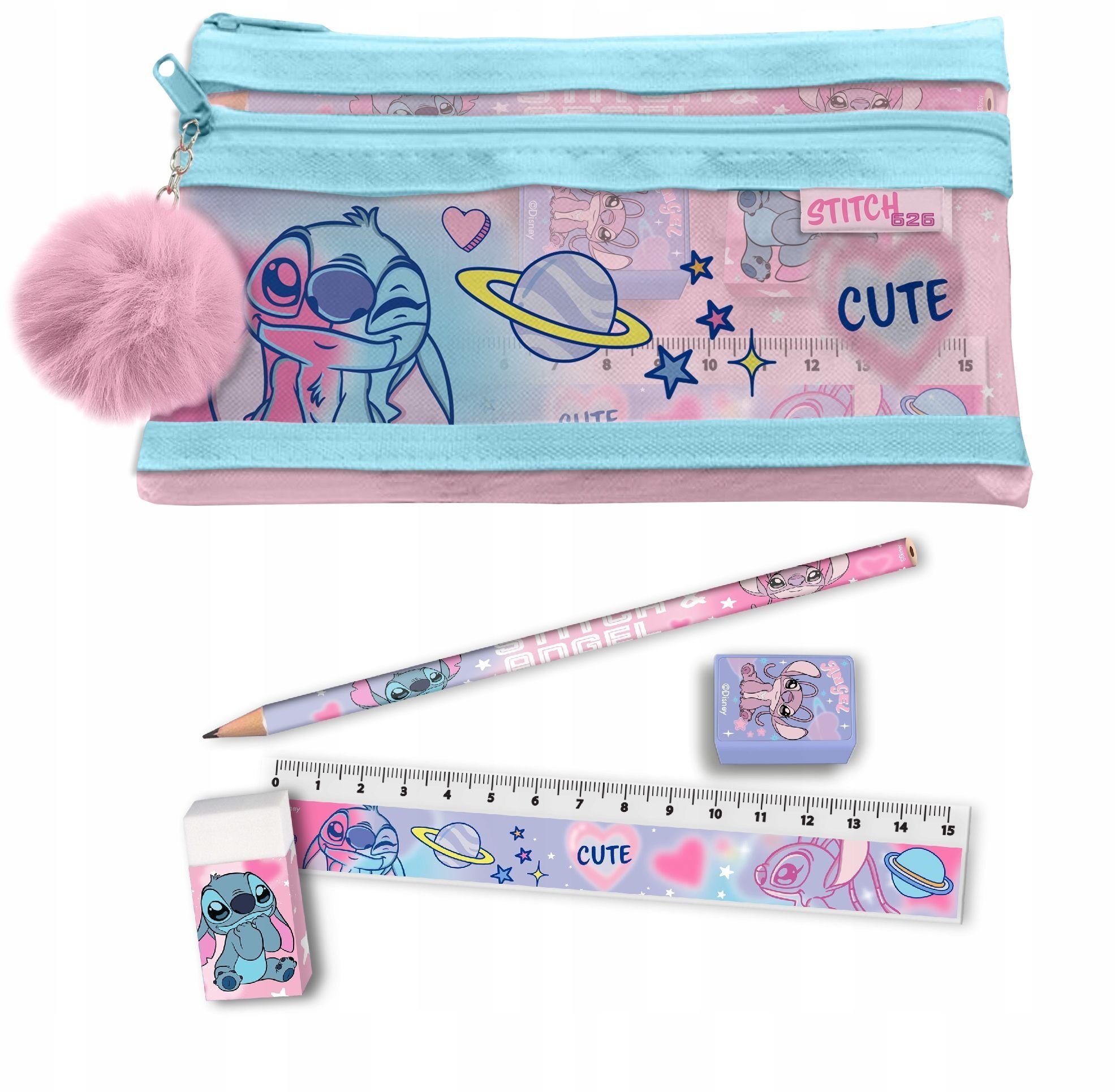 KIDS Zestaw akcesoriów szkolnych 5w1 Lilo I Stitch Piórnik Ołówek Linijka Gumka / St00144 SB11639