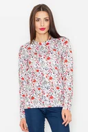 Bluzki damskie - Ecru Klasyczna Bluza w Kolorowe Kwiaty - miniaturka - grafika 1