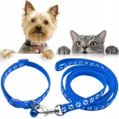 Smycze dla psów - SMYCZ DLA PSA KOTA Z OBROŻĄ DZWONECZKIEM SOLIDNA ZESTAW DLA MAŁEGO PSA KOTA - miniaturka - grafika 1