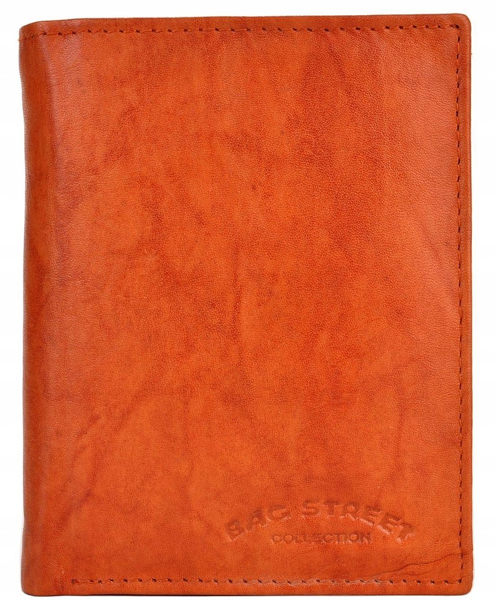 RUDY Portfel Męski SKÓRZANY Pionowy Młodzieżowy SKÓRA Bag Street KARMELOWY