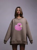 Bluzy damskie - Bluza oversize z nadrukiem - Brązowy - miniaturka - grafika 1