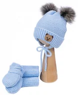 Czapki damskie - CZAPKA niemowlęca i SZALIK + RĘKAWICZKI ciepły KOMPLET dla dziecka 0-4 m - miniaturka - grafika 1