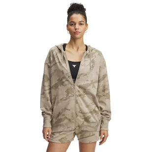 Damska bluza dresowa rozpinana z kapturem Under Armour Project Rock Terry Full Zip - beżowa - UNDER ARMOUR - Bluzy damskie - miniaturka - grafika 1