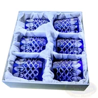 Szklanki - Kobaltowe kryształowe szklanki do whisky 280ml Krata Oliwka 6 sztuk - miniaturka - grafika 1