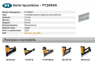 Bostitch Bostitch PT28R50 gwoździe 33° 2,8x50 mm pierścieniowe łączone taśmą papierową 2200 szt. PT28R50 - Akcesoria pneumatyczne - miniaturka - grafika 1