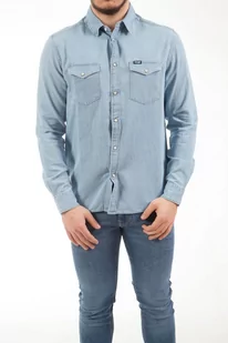 Wrangler Ls Denim Shirt Męska Koszula Jeansowa Logo Light Indigo W5M7C3X4E-S - Koszule męskie - miniaturka - grafika 1