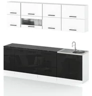 Meble kuchenne - Meble Kuchenne Modułowa Pojemna Kuchnia Robo Lux 2.6m Biały Czarny Połysk - miniaturka - grafika 1