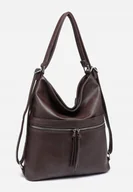 Torebki damskie - Stylowa Brązowa Torebka Damska Worek Shopper 2w1 Plecak LUIGISANTO - miniaturka - grafika 1