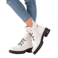 Botki damskie - Modne Sznurowane Workery Sergio Leone białe - miniaturka - grafika 1