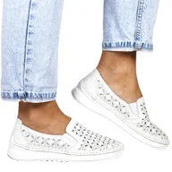 Półbuty damskie - DAMSKIE PÓŁBUTY AŻUROWE WSUWANE ZE SKÓRY NATURALNEJ EVENTO 8667 BIAŁE - miniaturka - grafika 1