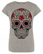 Koszulki i topy damskie - T-Shirt damski kolorowy nadruk CZASZKA r.L - miniaturka - grafika 1