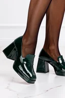 Mokasyny damskie - Zielone mokasyny skórzane damskie na klocku lakierowane PRODUKT POLSKI Casu 2413-628-NO - miniaturka - grafika 1